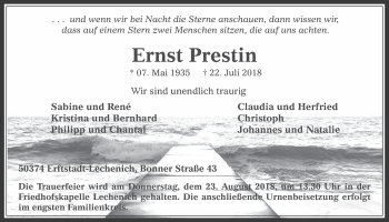 Anzeige von Ernst Prestin von  Werbepost 