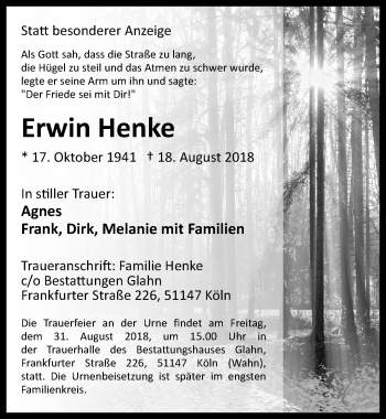 Anzeige von Erwin Henke von  Kölner Wochenspiegel 