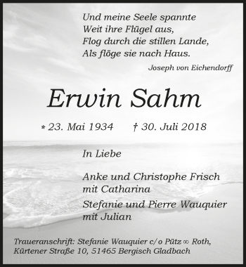 Anzeige von Erwin Sahm von  Extra Blatt 