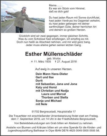Anzeige von Esther Müllenschläder von Kölner Stadt-Anzeiger / Kölnische Rundschau / Express