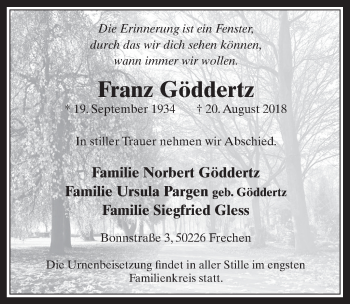 Anzeige von Franz Göddertz von  Werbepost 