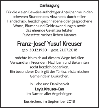 Anzeige von Franz-Josef Yusuf Kreuser von  Blickpunkt Euskirchen 