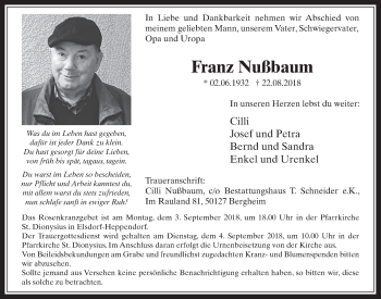 Anzeige von Franz Nußbaum von  Werbepost 