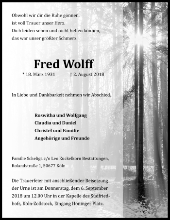 Anzeige von Fred Wolff von Kölner Stadt-Anzeiger / Kölnische Rundschau / Express