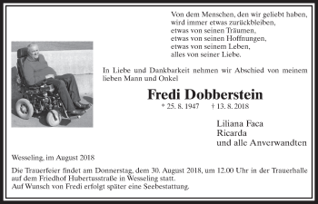 Anzeige von Fredi Dobberstein von  Schlossbote/Werbekurier 