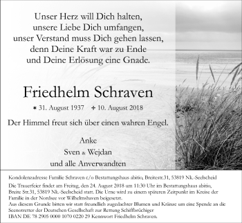 Anzeige von Friedhelm Schraven von Kölner Stadt-Anzeiger / Kölnische Rundschau / Express