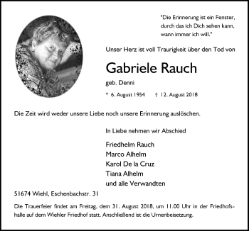 Anzeige von Gabriele Rauch von  Anzeigen Echo 