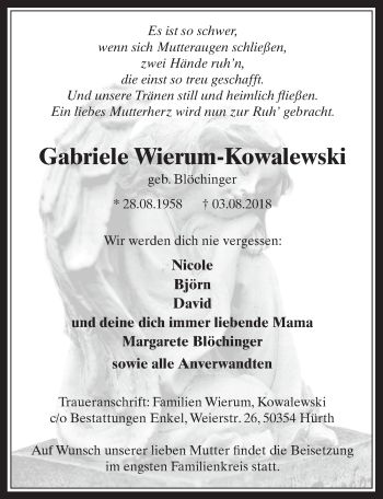 Anzeige von Gabriele Wierum-Kowalewski von  Wochenende 