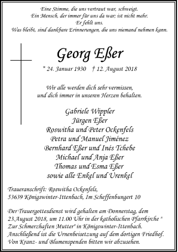 Anzeige von Georg Eßer von  Rhein-Sieg-Wochenende 