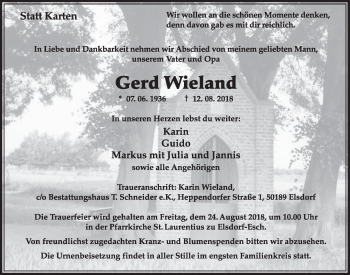 Anzeige von Gerd Wieland von  Sonntags-Post 