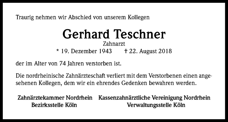 Traueranzeigen von Gerhard Teschner WirTrauern