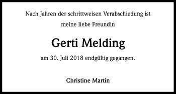 Anzeige von Gerti Melding von Kölner Stadt-Anzeiger / Kölnische Rundschau / Express