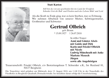 Anzeige von Gertrud Olbrich von  Werbepost 