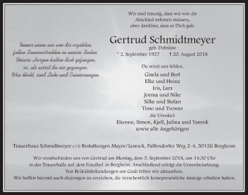 Anzeige von Gertrud Schmidtmeyer von  Werbepost 