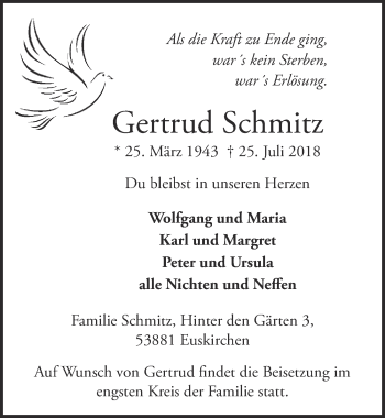 Anzeige von Gertrud Schmitz von  Blickpunkt Euskirchen 