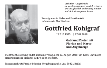 Anzeige von Gottfried Kohlgraf von  Schlossbote/Werbekurier 