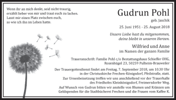 Anzeige von Gudrun Pohl von  Sonntags-Post 