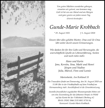 Anzeige von Gunde-Marie Krobbach von Kölner Stadt-Anzeiger / Kölnische Rundschau / Express