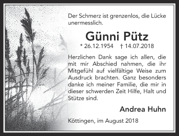 Anzeige von Günni Pütz von  Werbepost 