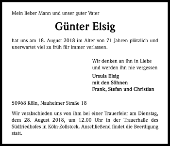 Anzeige von Günter Eisig von Kölner Stadt-Anzeiger / Kölnische Rundschau / Express