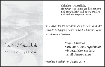 Anzeige von Günter Matuschek von  Schlossbote/Werbekurier 