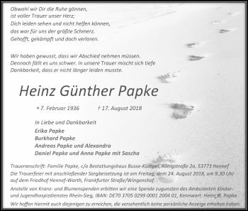 Anzeige von Günther Papke von Kölner Stadt-Anzeiger / Kölnische Rundschau / Express