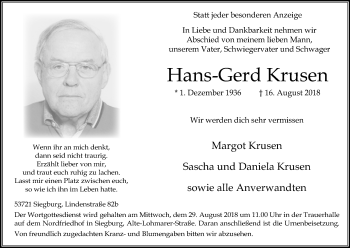 Anzeige von Hans-Gerd Krusen von Kölner Stadt-Anzeiger / Kölnische Rundschau / Express