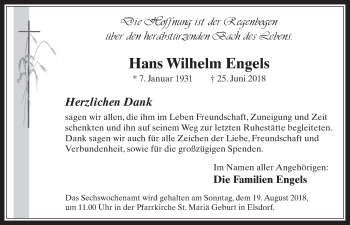 Anzeige von Hans Wilhelm Engels von  Werbepost 