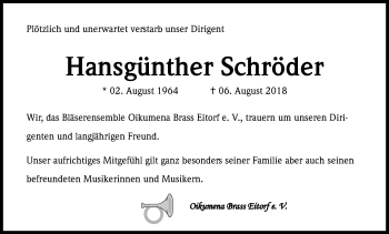 Anzeige von Hansgünther Schröder von Kölner Stadt-Anzeiger / Kölnische Rundschau / Express
