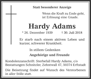 Anzeige von Hardy Adams von  Werbepost 
