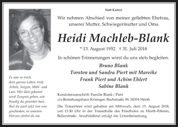 Anzeige von Heidi Machleb-Blank von  Wochenende 