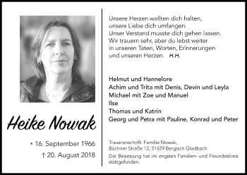 Anzeige von Heike Nowak von Kölner Stadt-Anzeiger / Kölnische Rundschau / Express