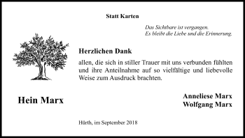 Anzeige von Hein Marx von Kölner Stadt-Anzeiger / Kölnische Rundschau / Express