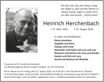 Anzeige von Heinrich Herchenbach von  Extra Blatt 