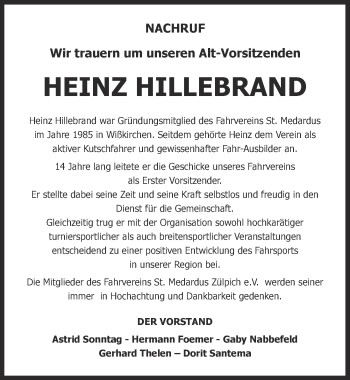 Anzeige von Heinz Hillebrand von  Blickpunkt Euskirchen 
