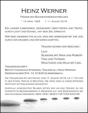 Anzeige von Heinz Werner von Kölner Stadt-Anzeiger / Kölnische Rundschau / Express