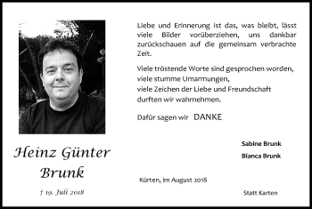 Anzeige von Heinz Günter Bruk von Kölner Stadt-Anzeiger / Kölnische Rundschau / Express
