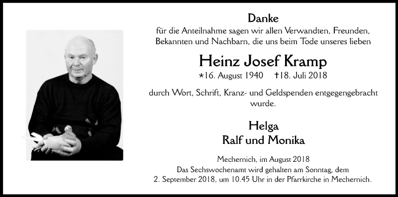  Traueranzeige für Heinz Josef Kramp vom 25.08.2018 aus Kölner Stadt-Anzeiger / Kölnische Rundschau / Express