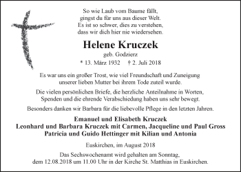 Anzeige von Helene Kruczek von  Blickpunkt Euskirchen 