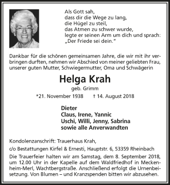 Anzeige von Helga Krah von  Schaufenster/Blickpunkt 