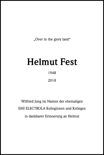 Anzeige von Helmut Fest von Kölner Stadt-Anzeiger / Kölnische Rundschau / Express