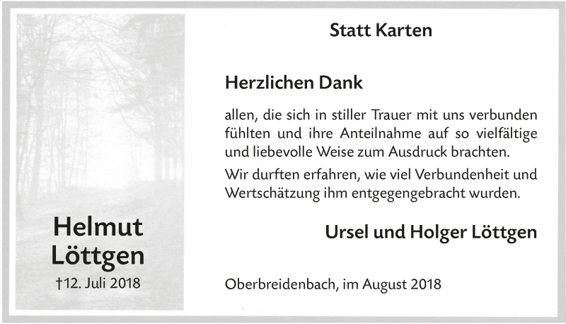  Traueranzeige für Helmut Löttgen vom 29.08.2018 aus  Lokalanzeiger 