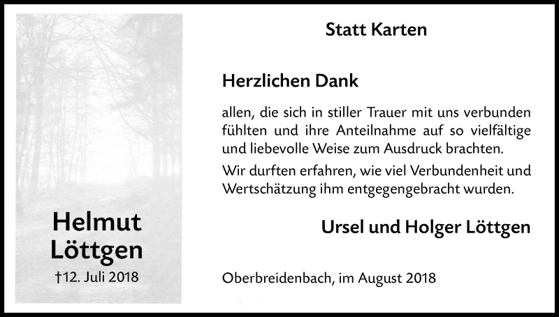  Traueranzeige für Helmut Löttgen vom 25.08.2018 aus Kölner Stadt-Anzeiger / Kölnische Rundschau / Express