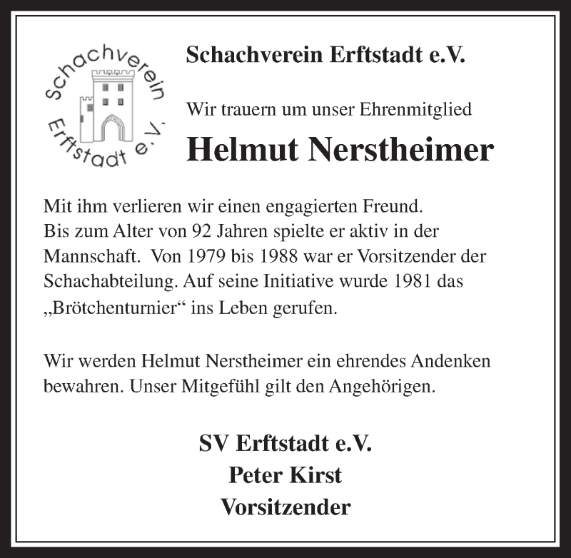 Traueranzeige für Helmut Nerstheimer vom 15.08.2018 aus  Werbepost 