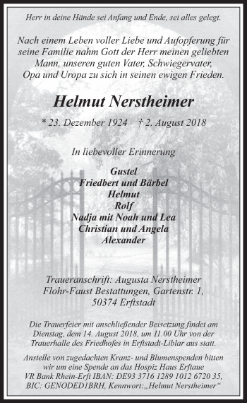 Anzeige von Helmut Nerstheimer von  Werbepost 
