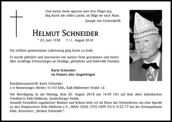 Anzeige von Helmut Schneider von Kölner Stadt-Anzeiger / Kölnische Rundschau / Express