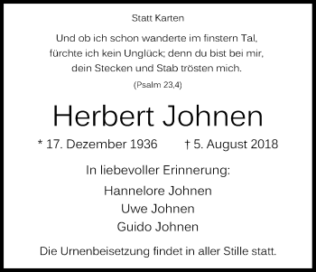 Anzeige von Herbert Johnen von Kölner Stadt-Anzeiger / Kölnische Rundschau / Express