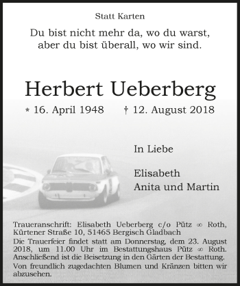 Anzeige von Herbert Ueberberg von  Bergisches Sonntagsblatt 