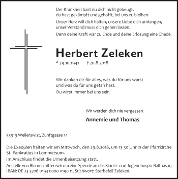 Anzeige von Herbert Zeleken von  Blickpunkt Euskirchen 