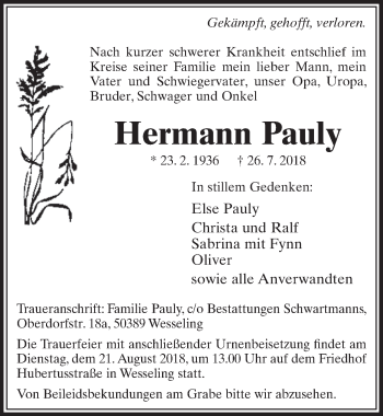 Anzeige von Hermann Pauly von  Schlossbote/Werbekurier 